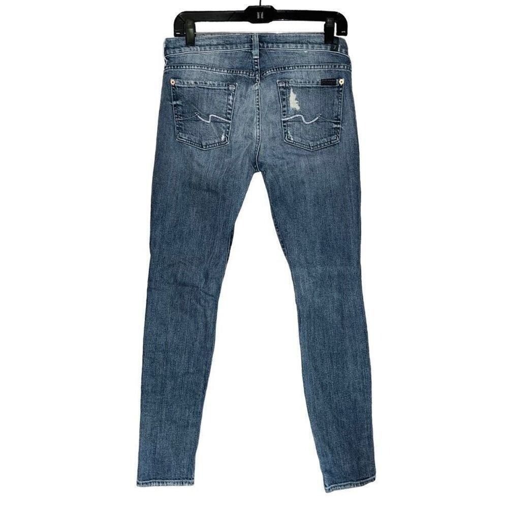 7 For All Mankind The Skinny Distressed Medium Wash Blue Jeans Womens 27
